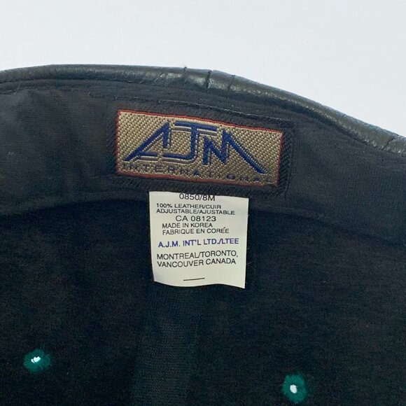 Vintage Leather Black Green Baseball Hat Cap Ventures West Diamond Streetwear - Picture 7 of 10